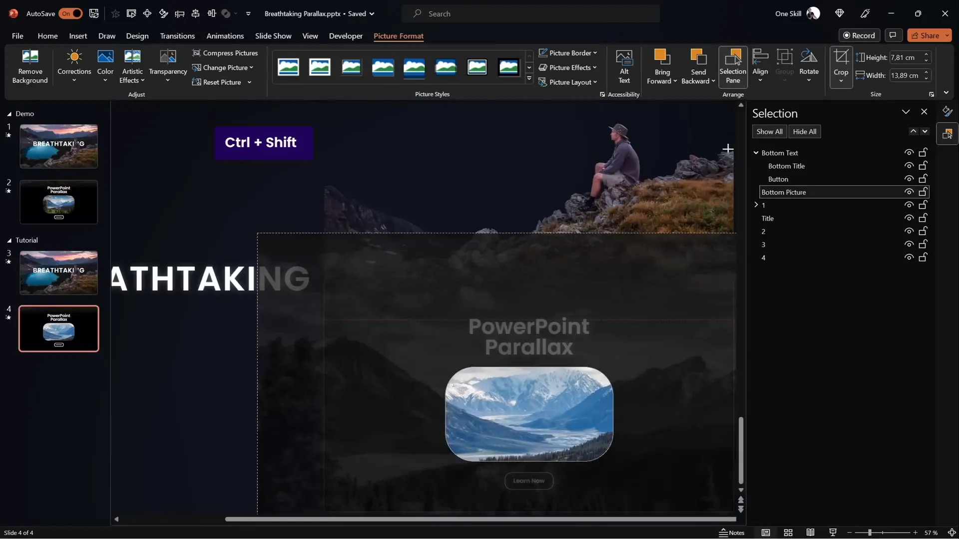 Zoom effect applied to photo using crop tool in PowerPoint