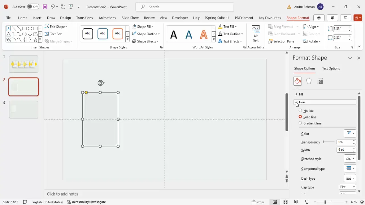 Rounded rectangle with gradient outline and soft shadow effect behind it