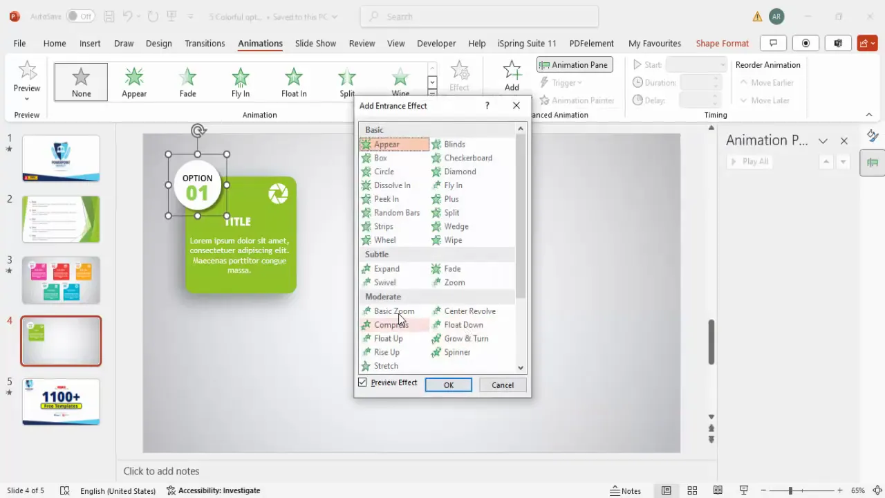 Applying basic zoom animation effect