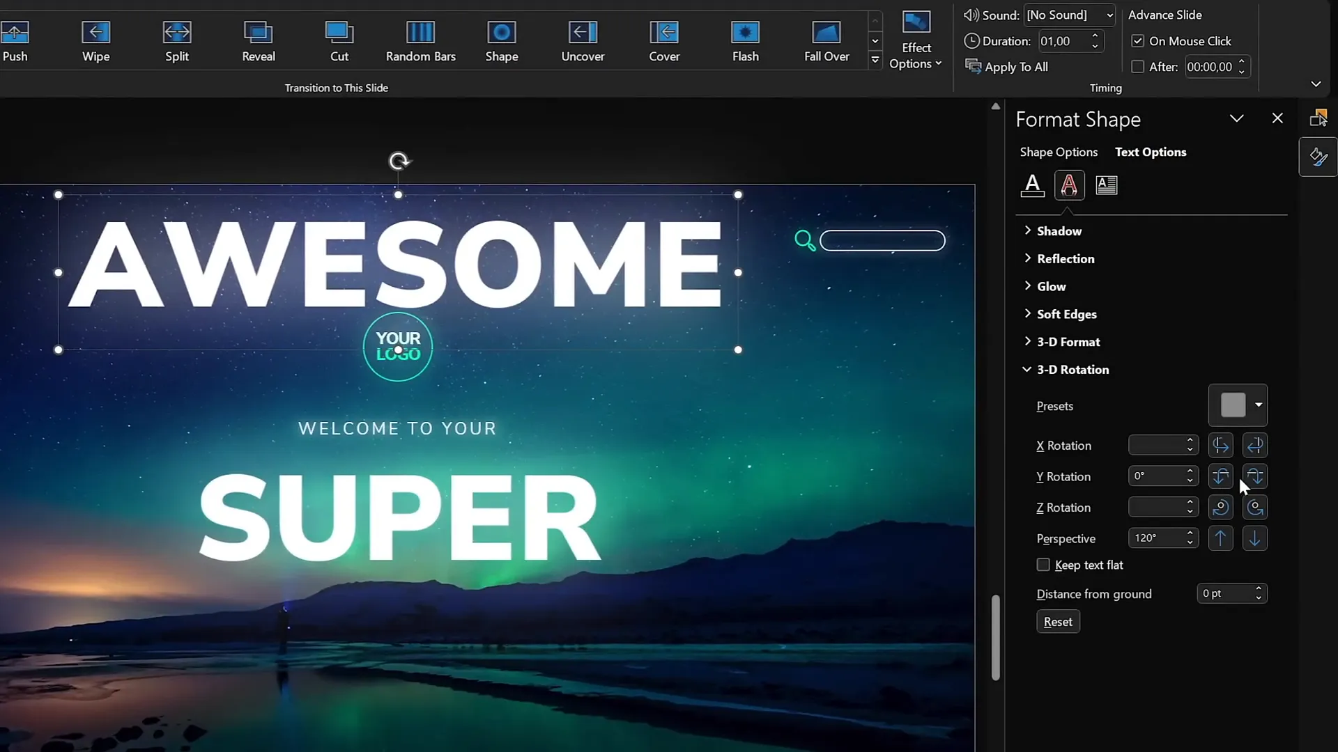 3D rotating text animation using morph transition between slides
