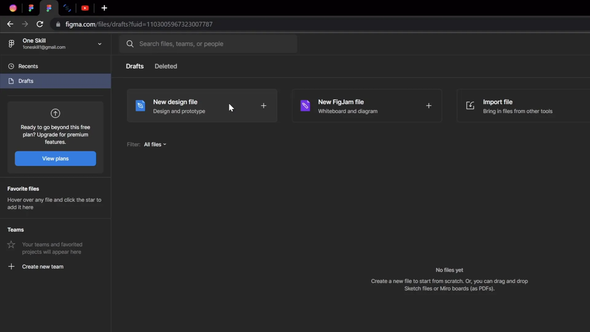 Figma interface showing new design file and gradient creation