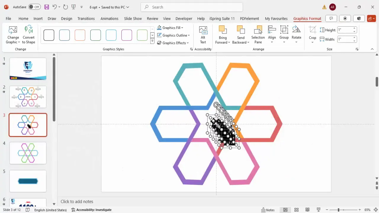 Adding icons and text boxes to the geometric design slide
