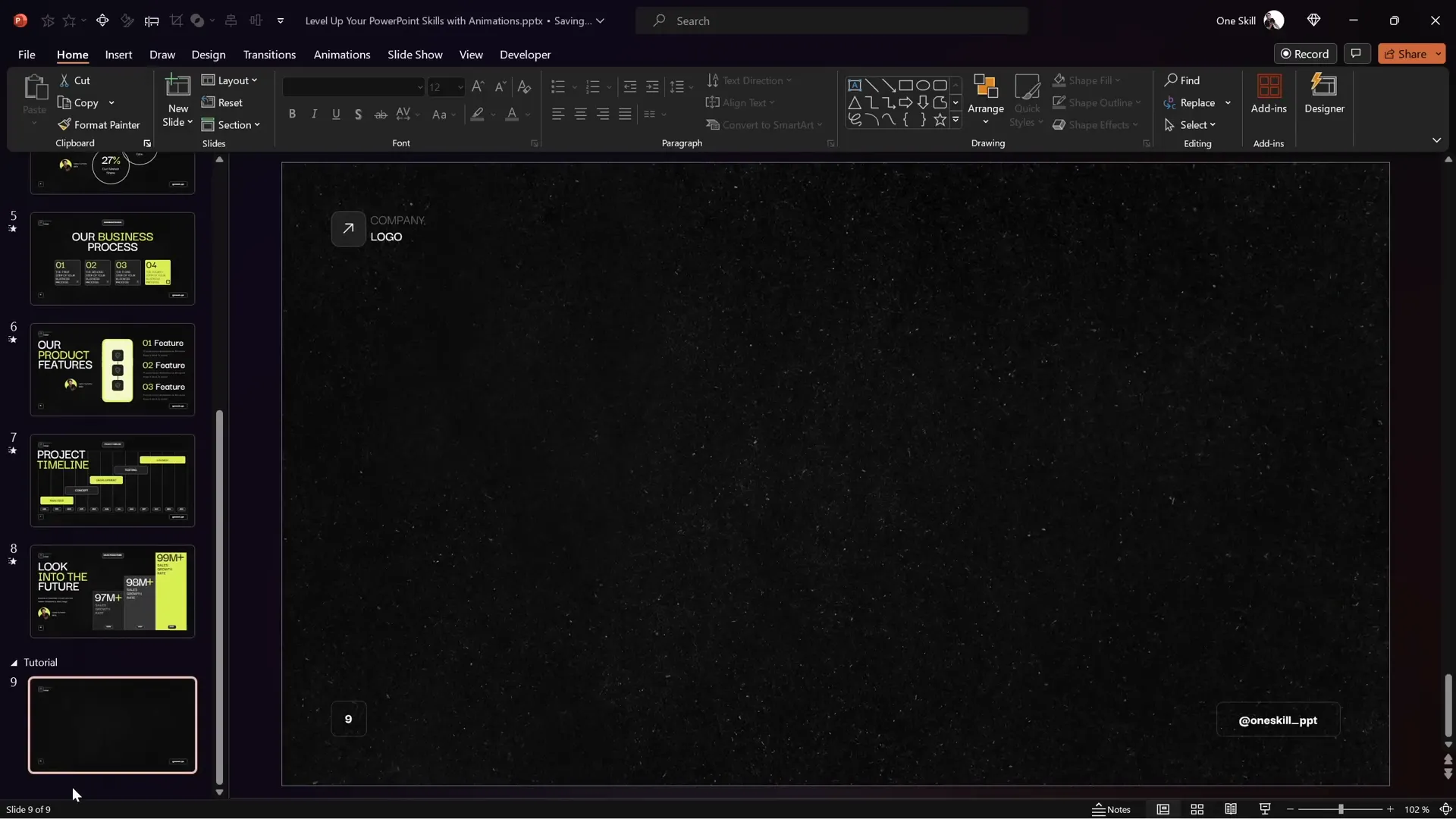 Blank slide with initial setup for scrolling bar animation