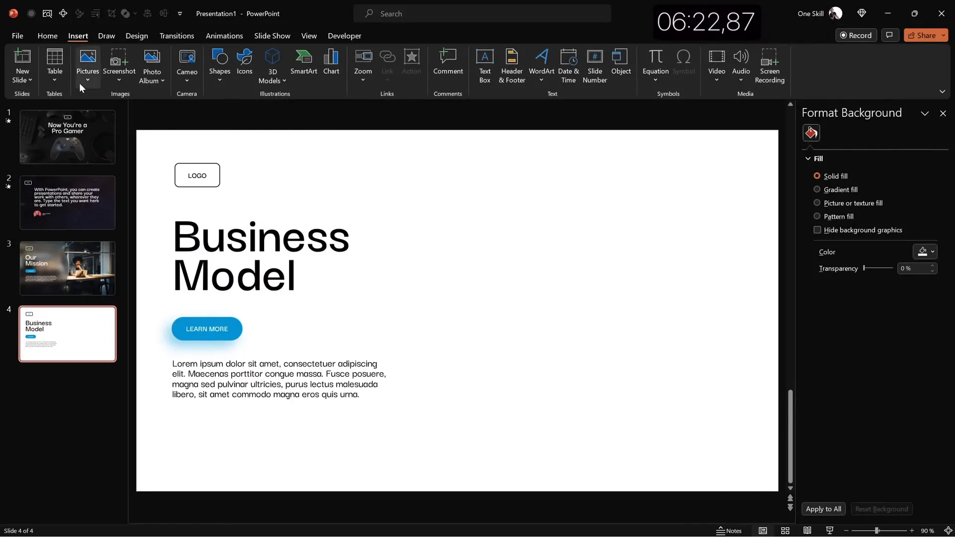 Business model slide with photo placeholder and KPIs