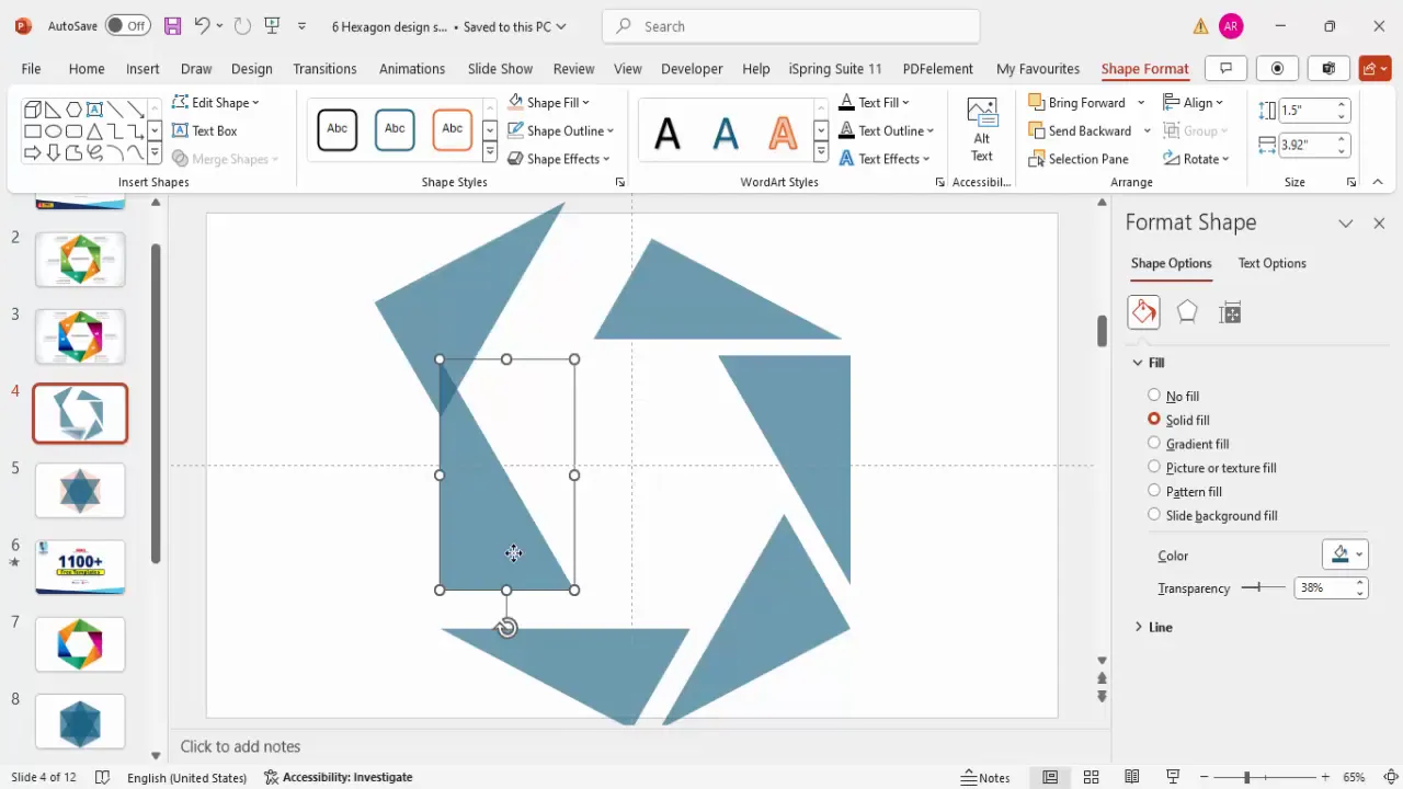 Six fragmented and unioned hexagon segments