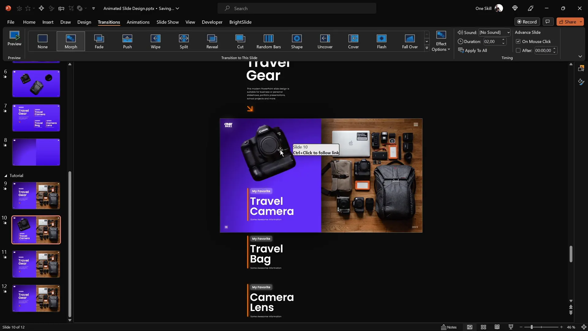 Camera slide with enlarged camera cutout and adjusted text