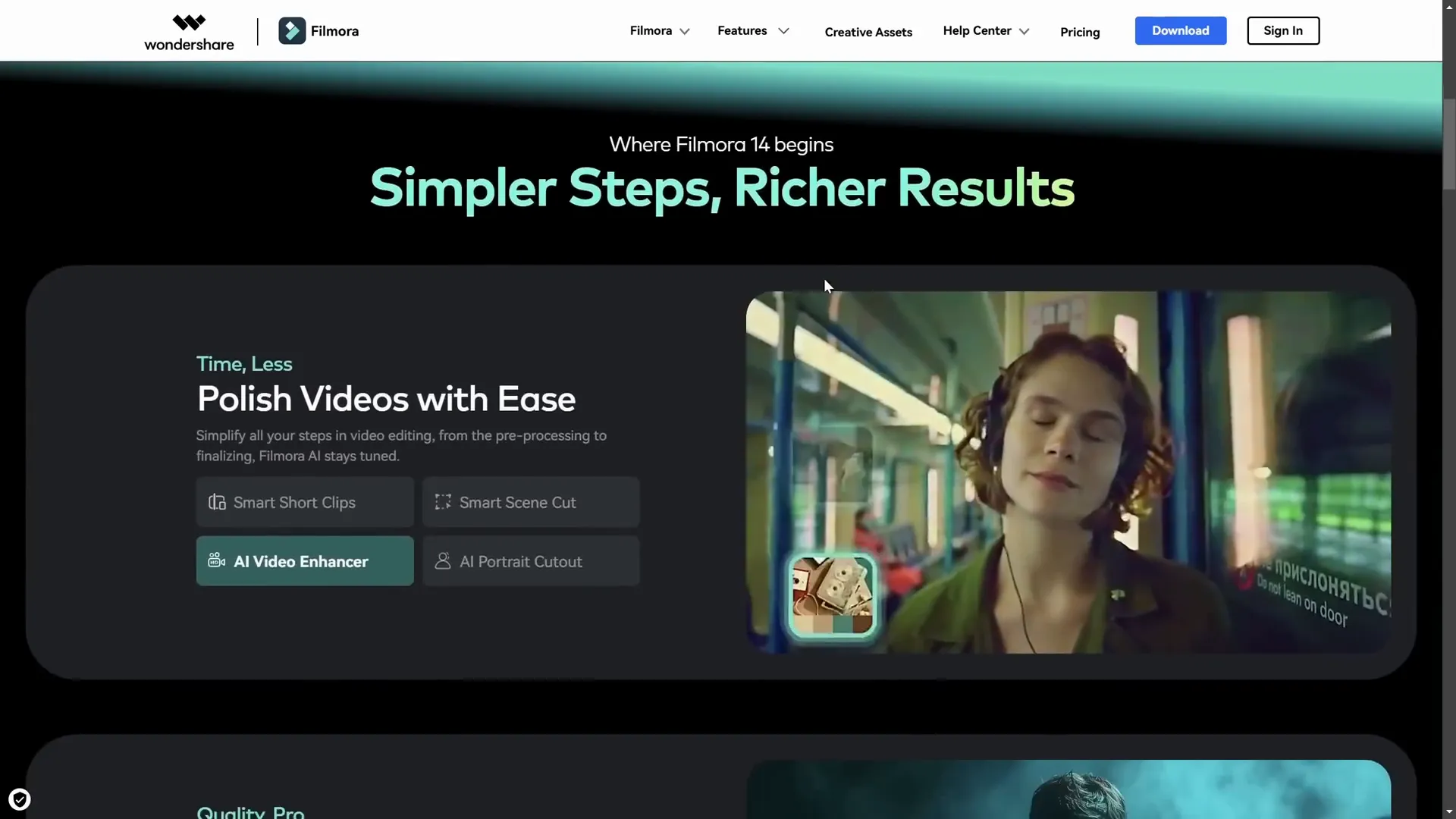 Filmora 14 interactive menu with scrolling features