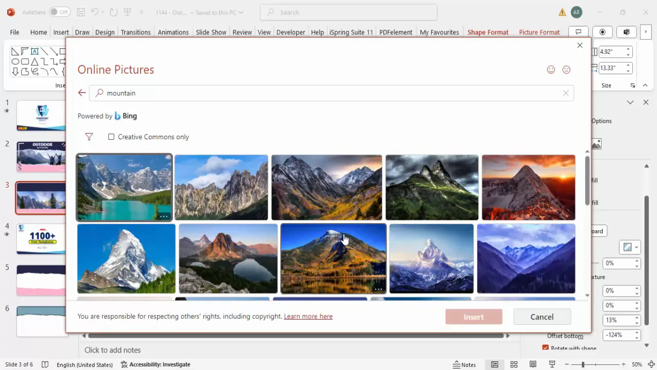 Inserting an online mountain image as background
