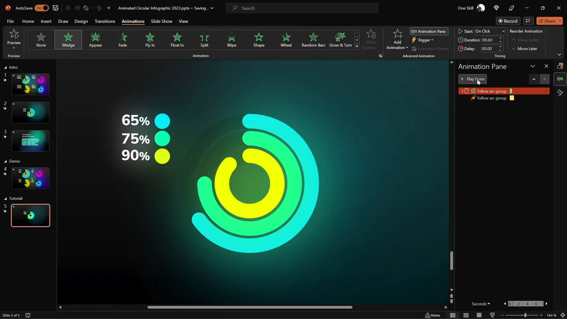 Colorful spinning donut charts with wedge and spin animation
