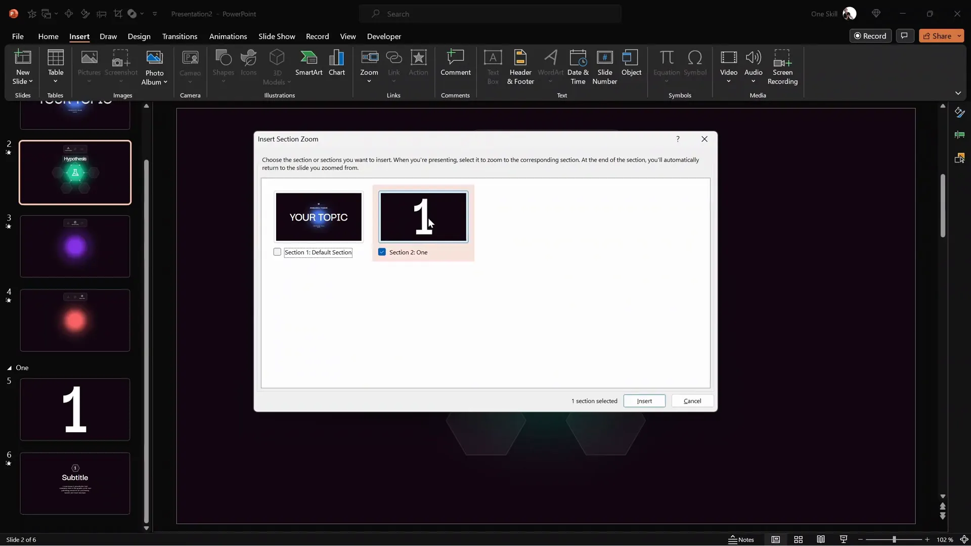 Inserting a section zoom inside a hexagon