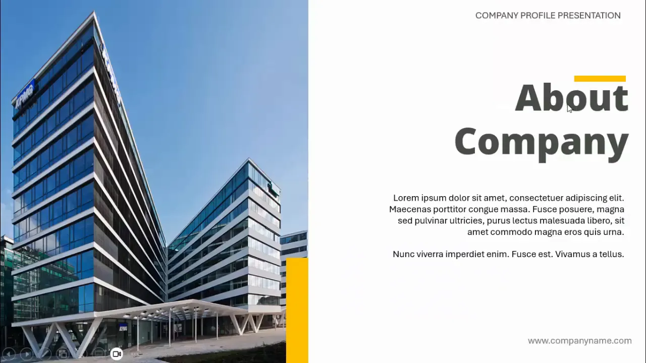 About company slide design with image and text
