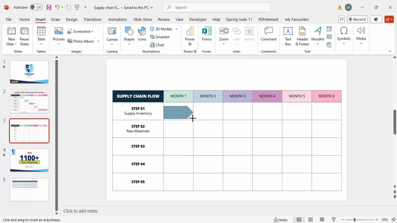 Inserting arrows to depict timelines for steps