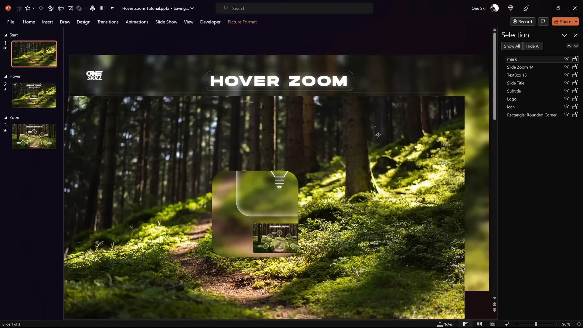Mask created by subtracting shape from background to reveal slide zoom on hover