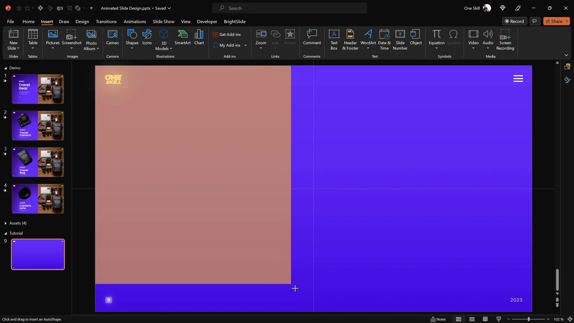 Inserting and styling a rectangle shape for left panel