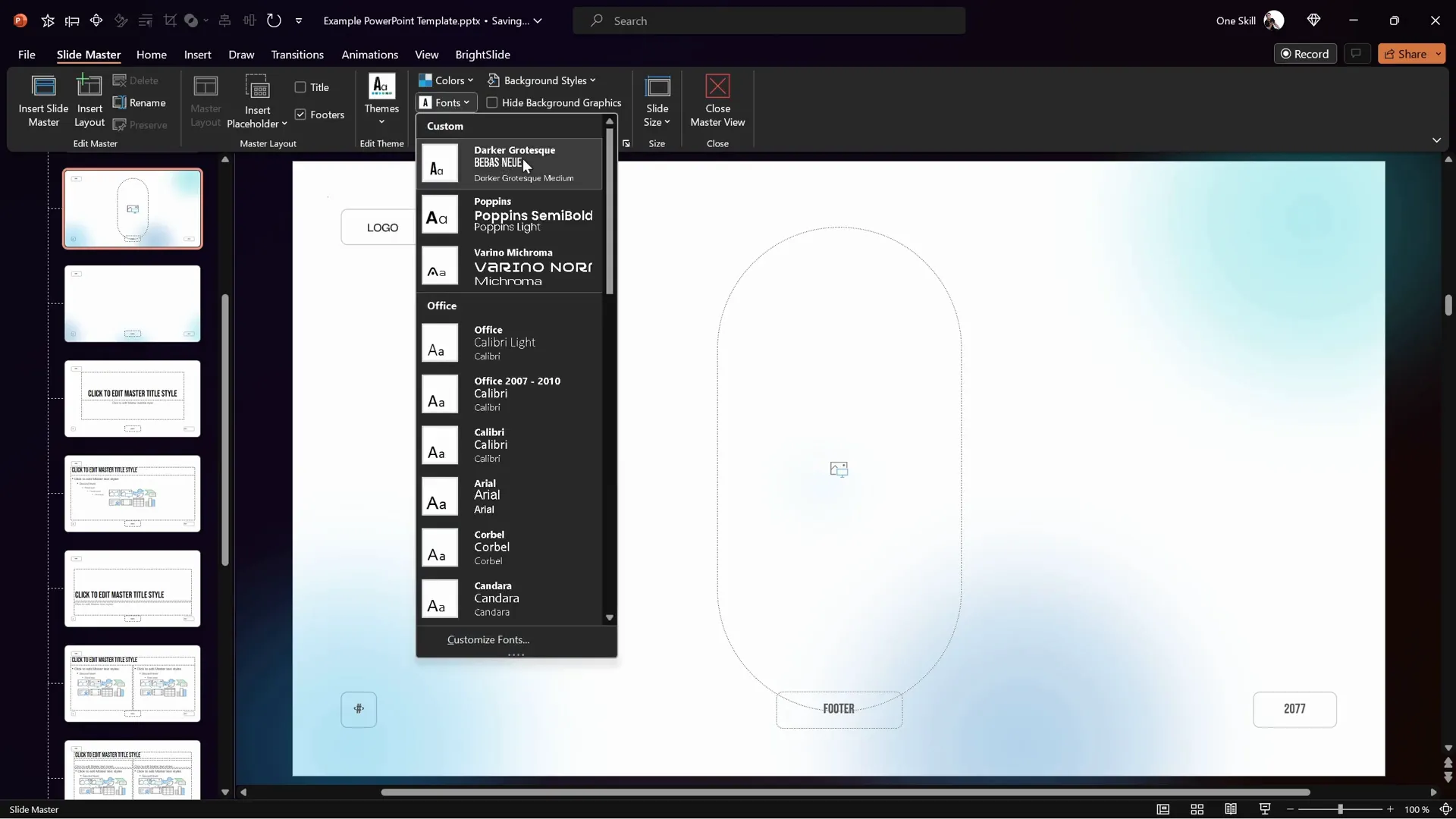 Changing font pairs in slide master view