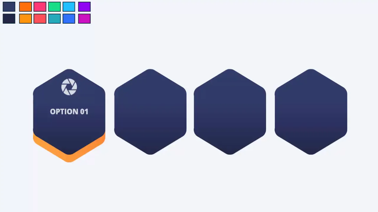 Final slide showcasing animated gradient hexagon options in PowerPoint