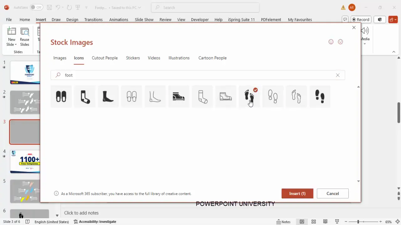 Searching and inserting footprint icon in PowerPoint