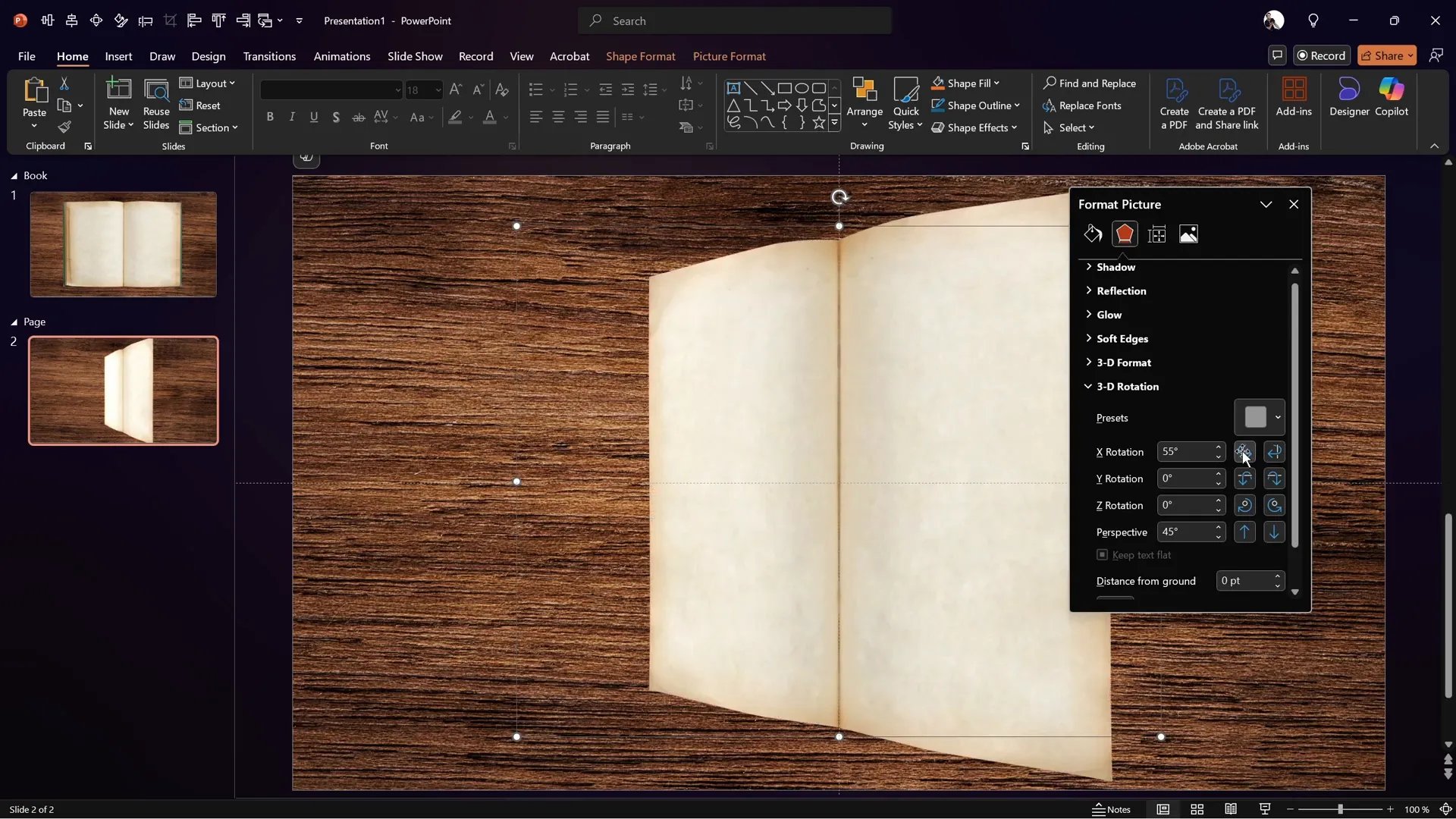 Adjusting 3D rotation options for page flip