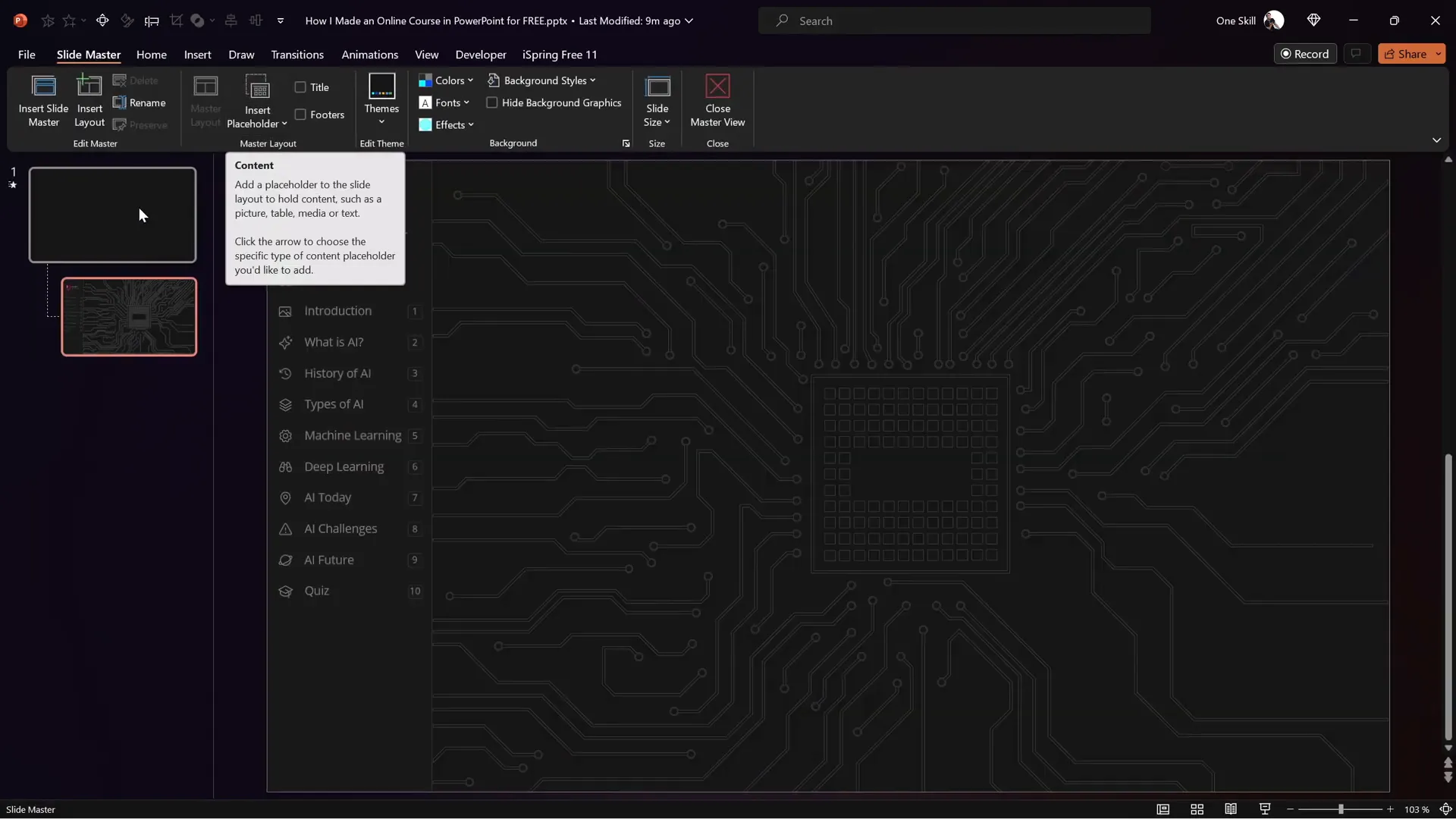 Sidebar created in Slide Master view for consistent navigation