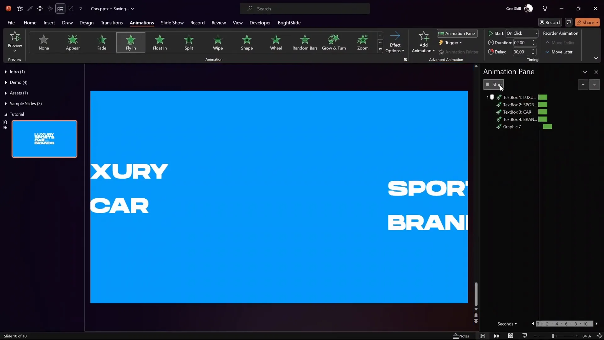 Animated text boxes flying in with bounce effect in PowerPoint