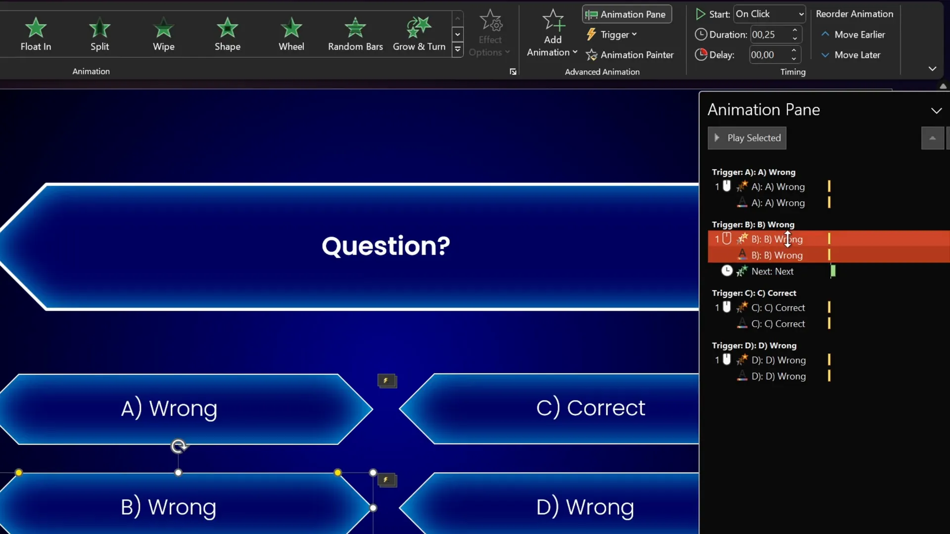 Duplicating and modifying question slides for new quiz questions