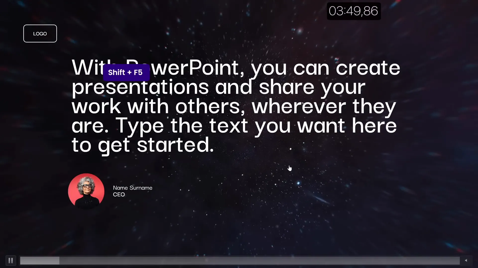 Full screen video background with centered quote and circular author photo