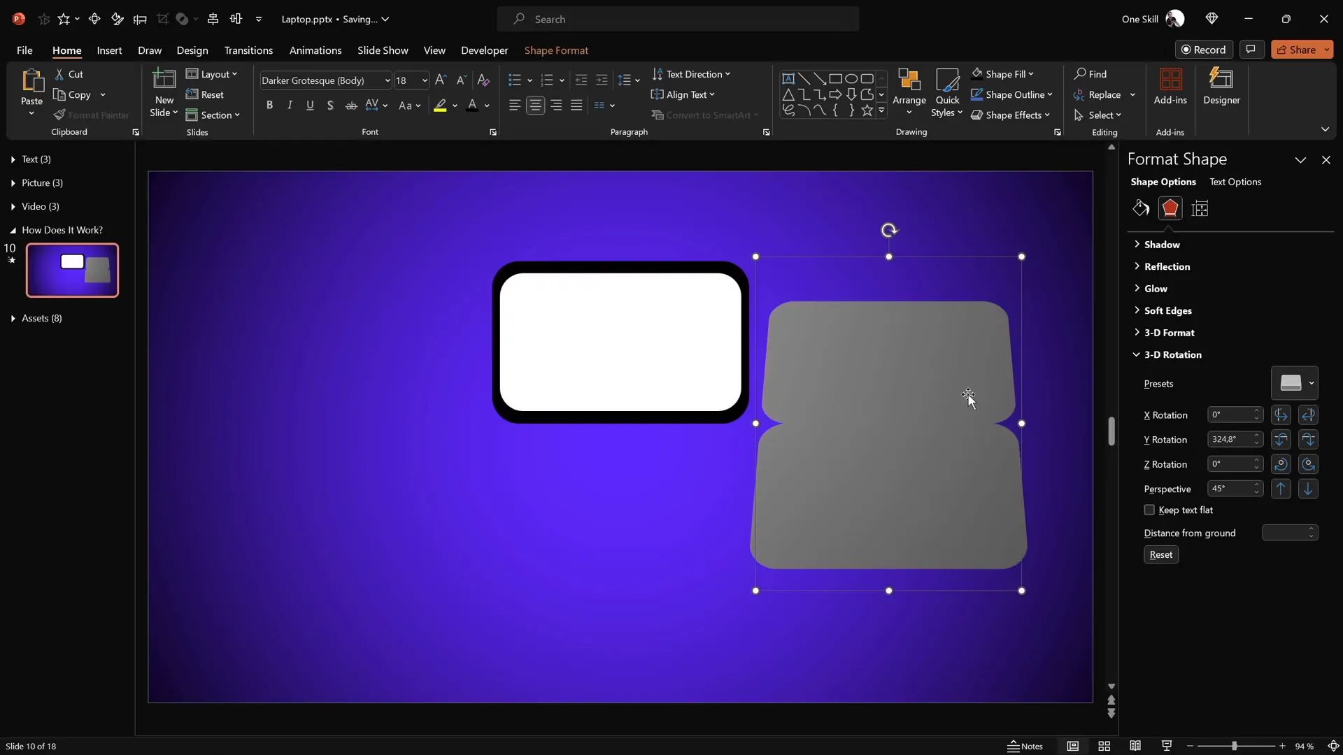 Custom rotation center for keyboard using grouped shapes