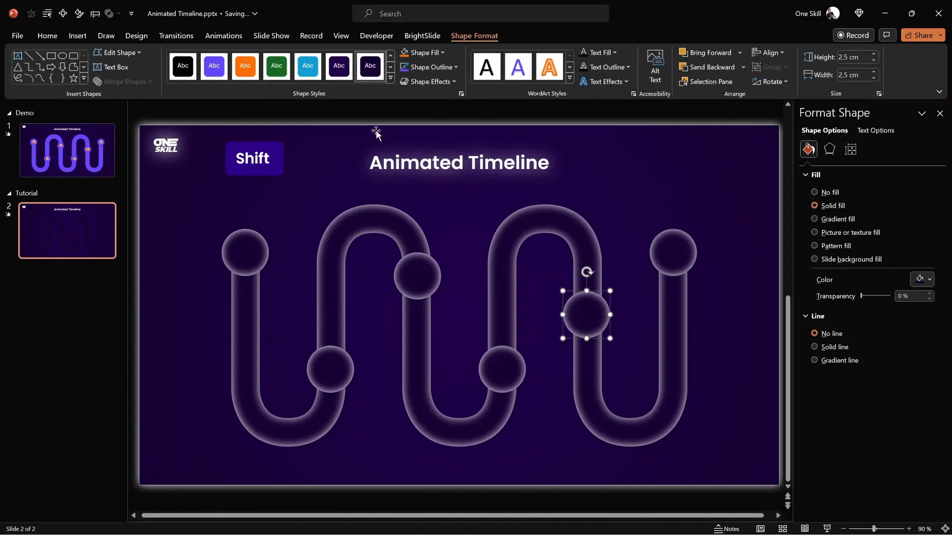 Inactive dark purple bubbles created on the timeline