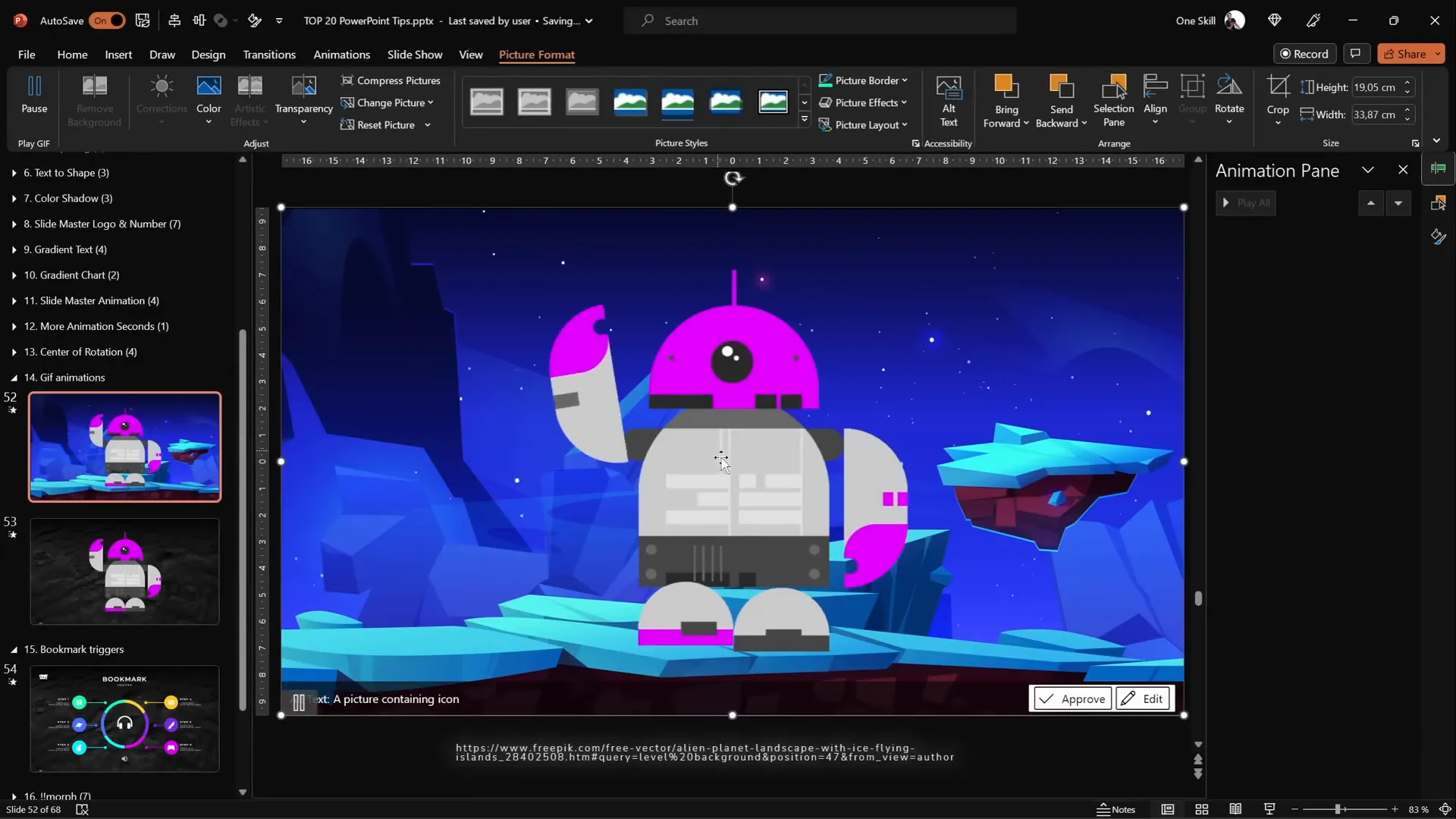 Animated robot gif combined with PowerPoint animations