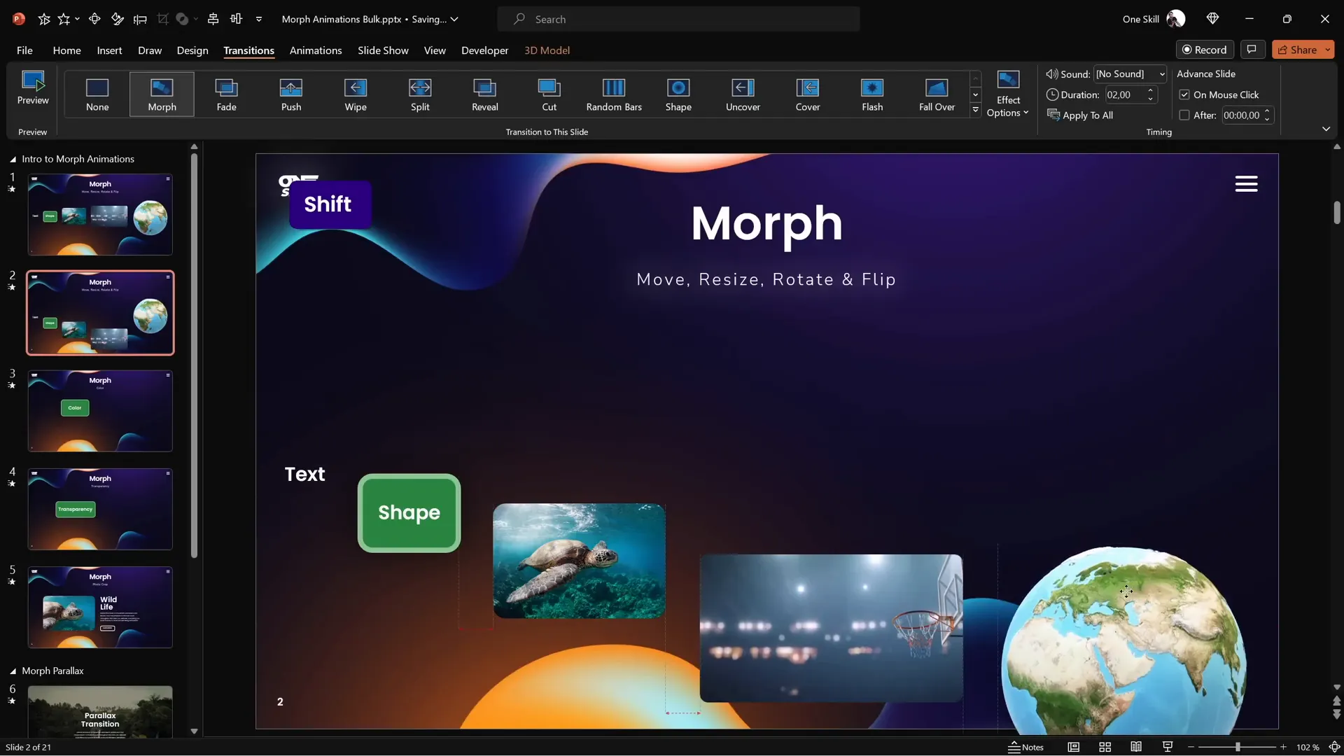 Objects moved downwards using morph transition