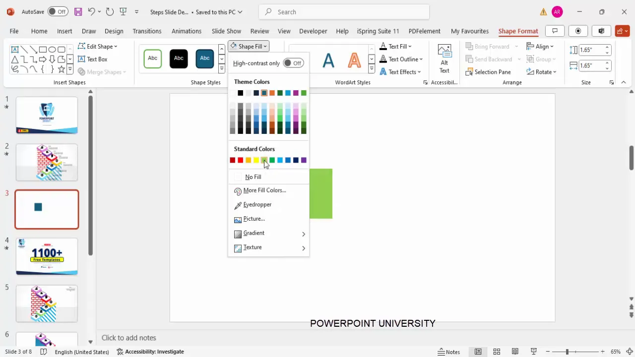 Inserting and formatting the rectangle shape for the first step