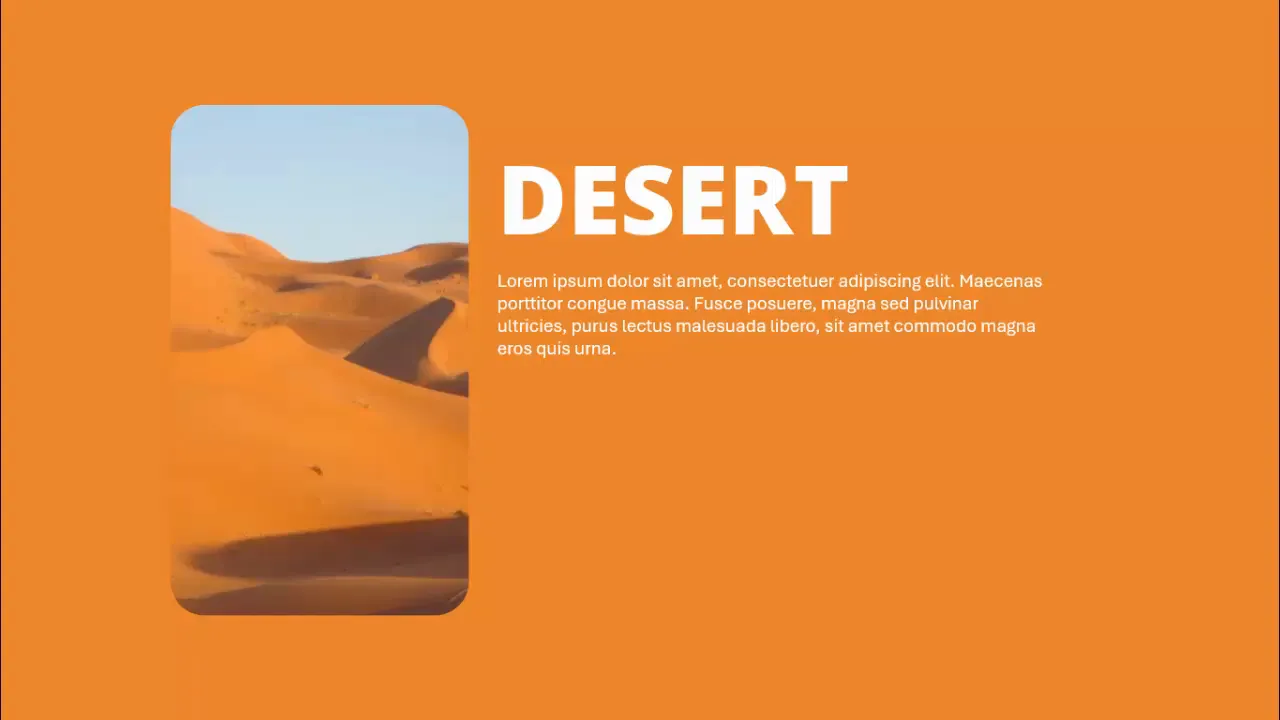 Initial slide with desert background and text