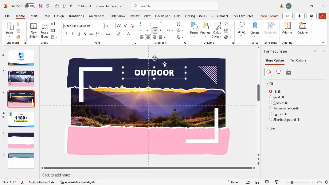 Inserting and formatting cover page title and subtitle
