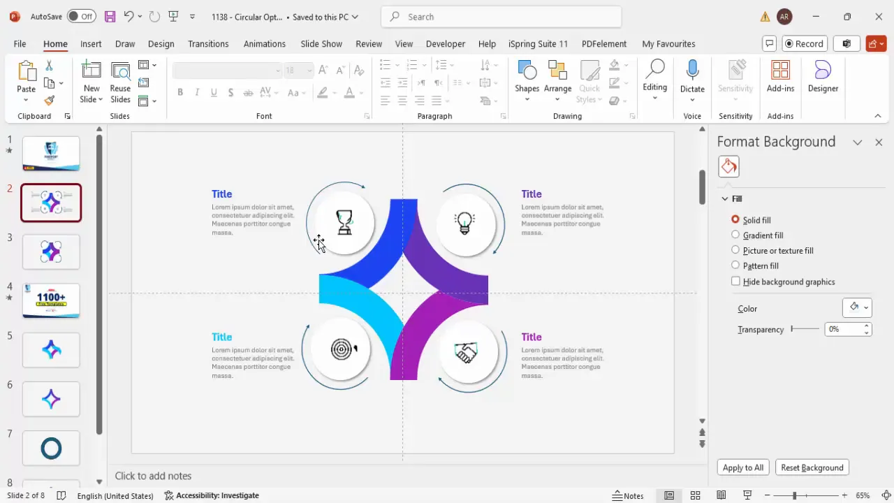 Inserting icons and adding title and detailed text