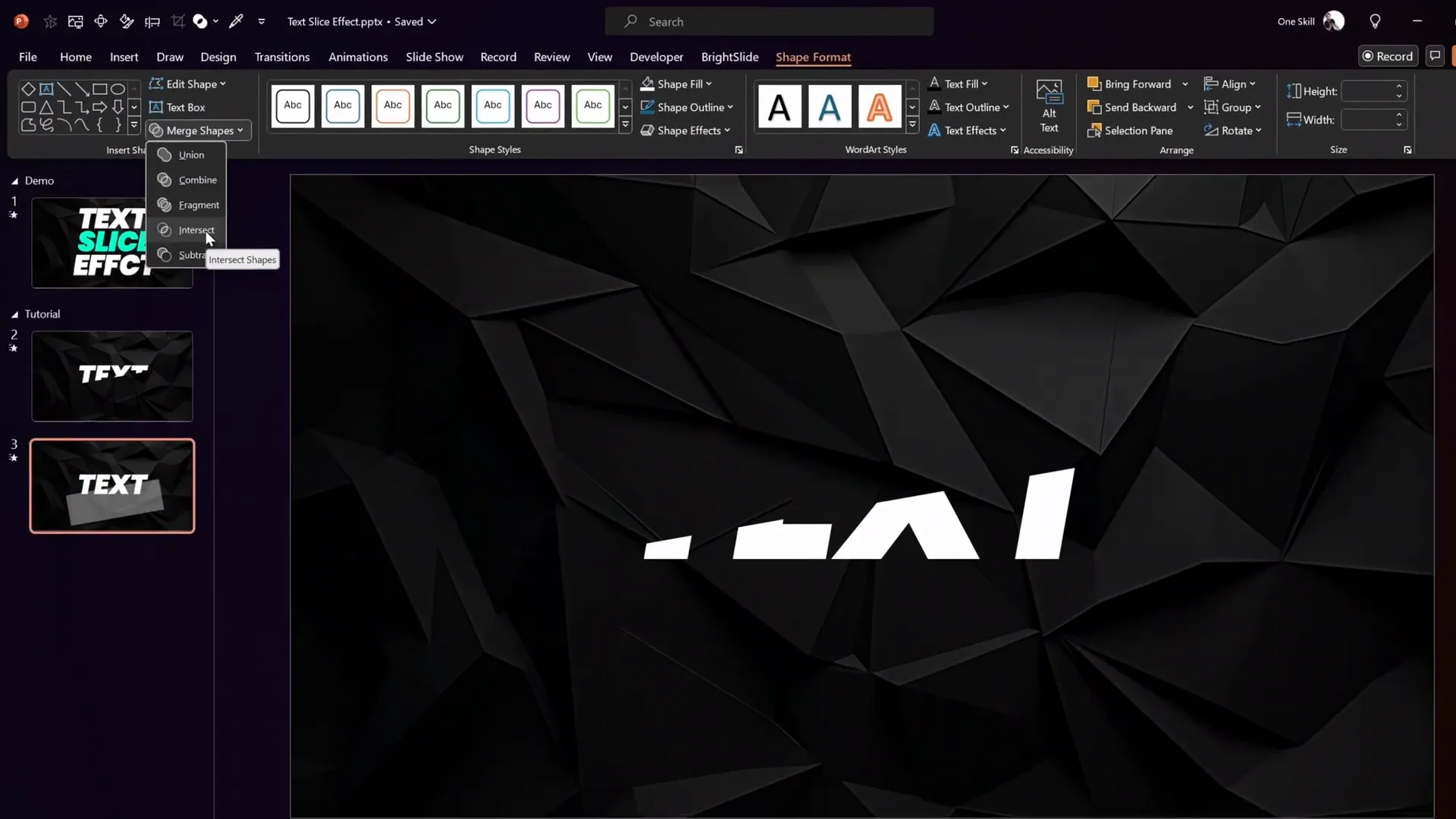 Top and bottom parts of sliced text created using merge shapes