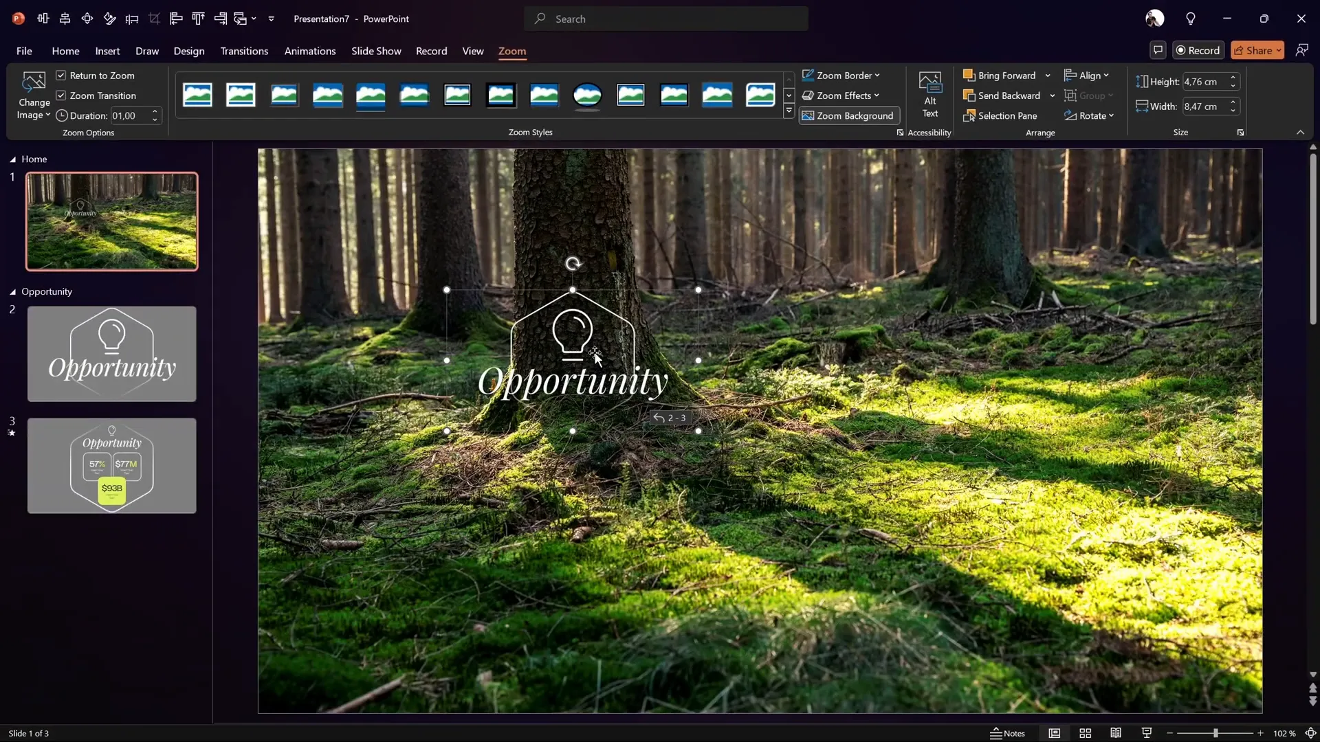 Section zoom inserted and its background set to transparent