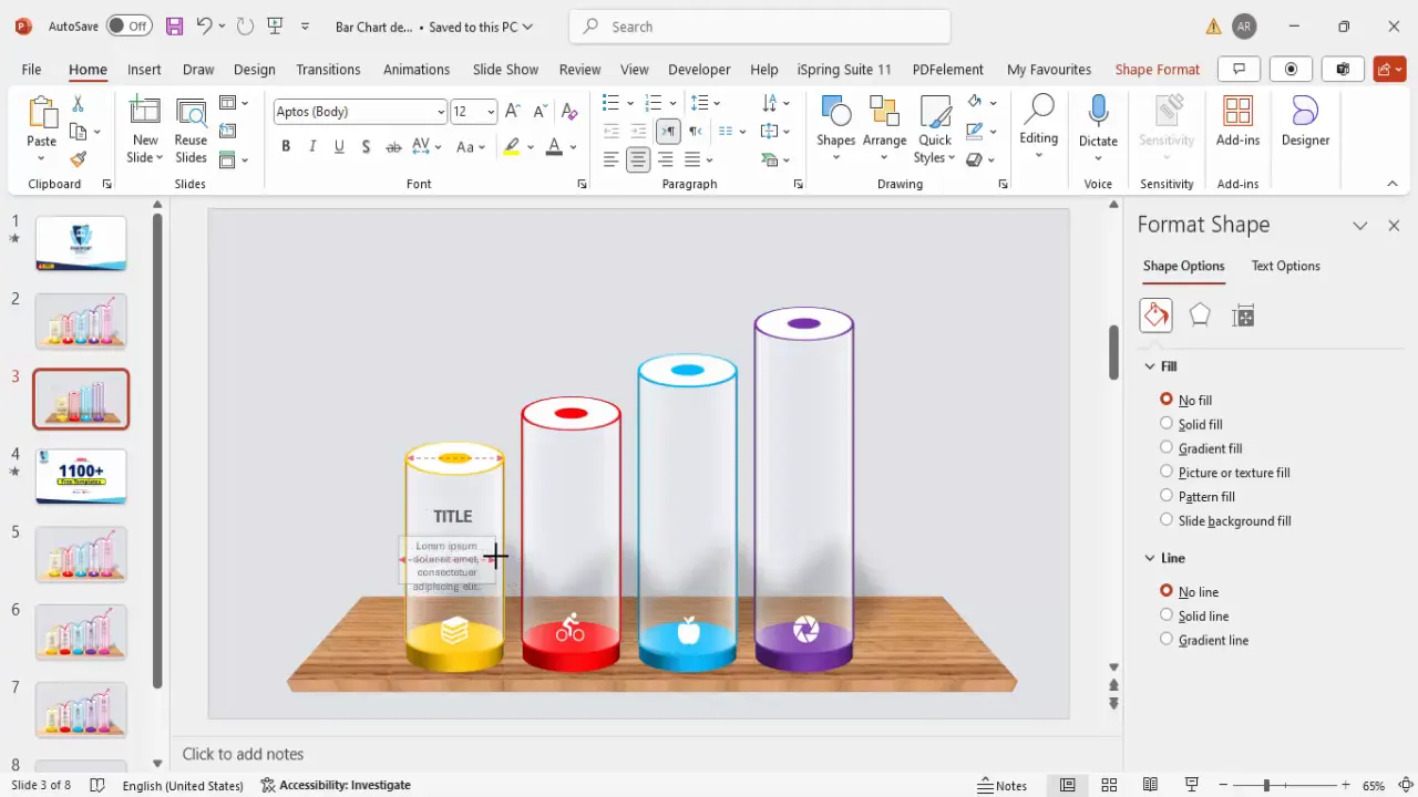 Text boxes with title and description added to bars