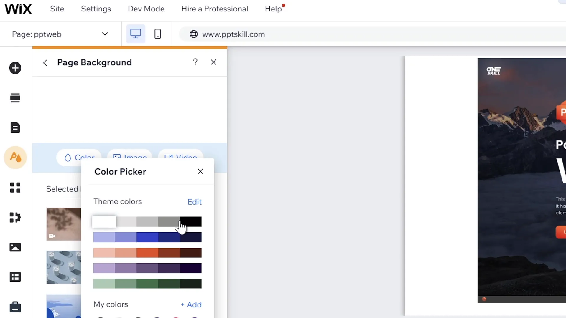 Setting website background to black in Wix