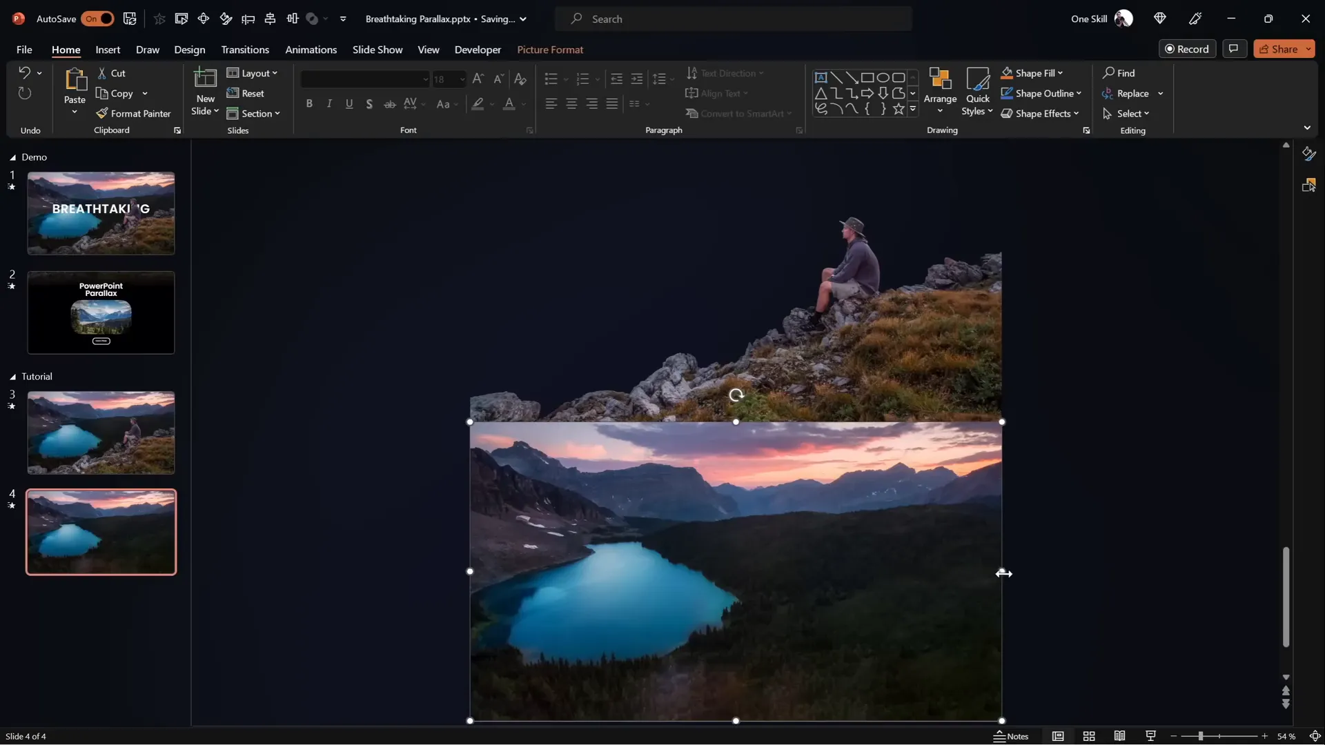 PowerPoint slide with layered images positioned for parallax