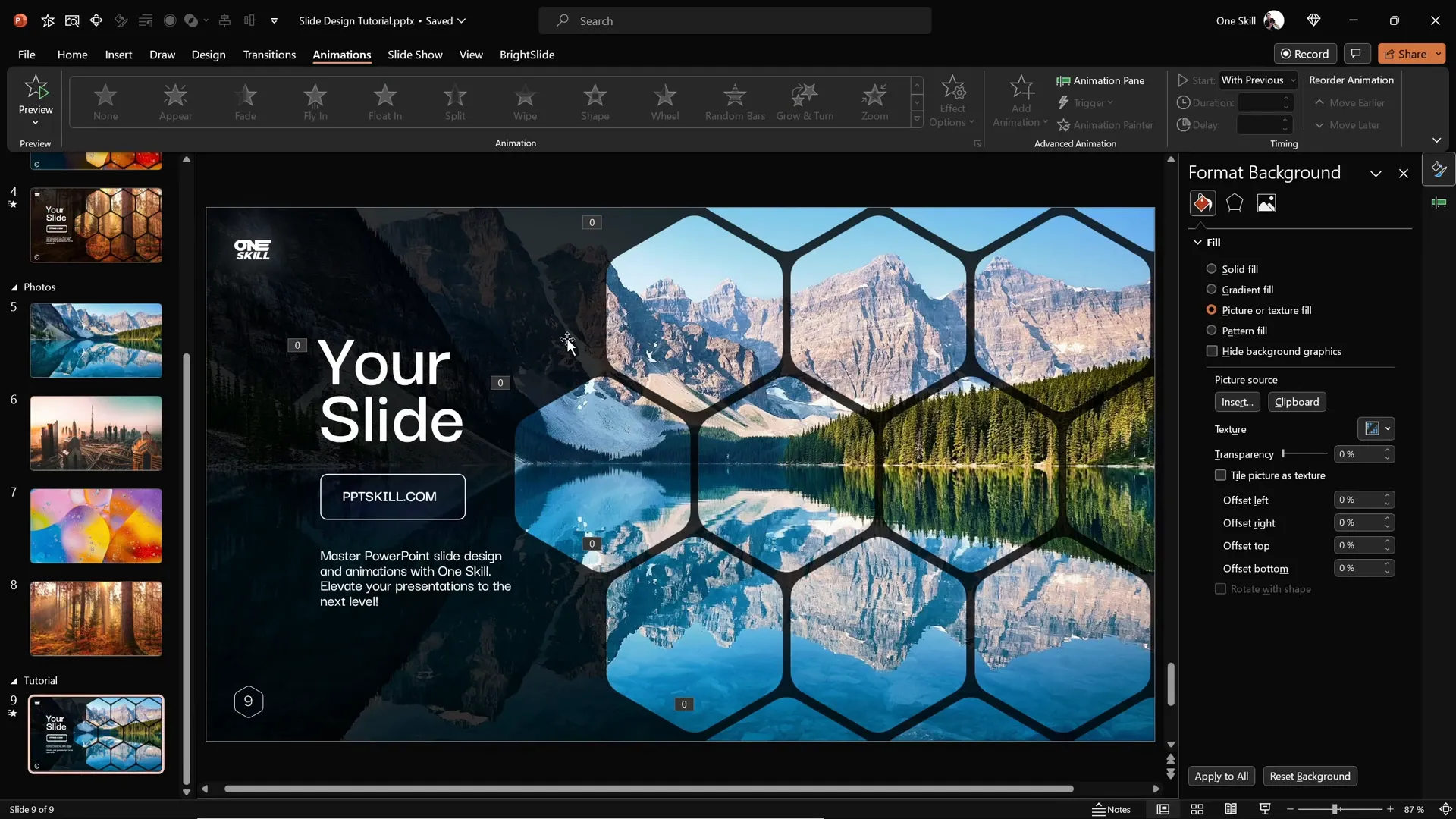 Changing slide background and updating slide background fill for hexagons