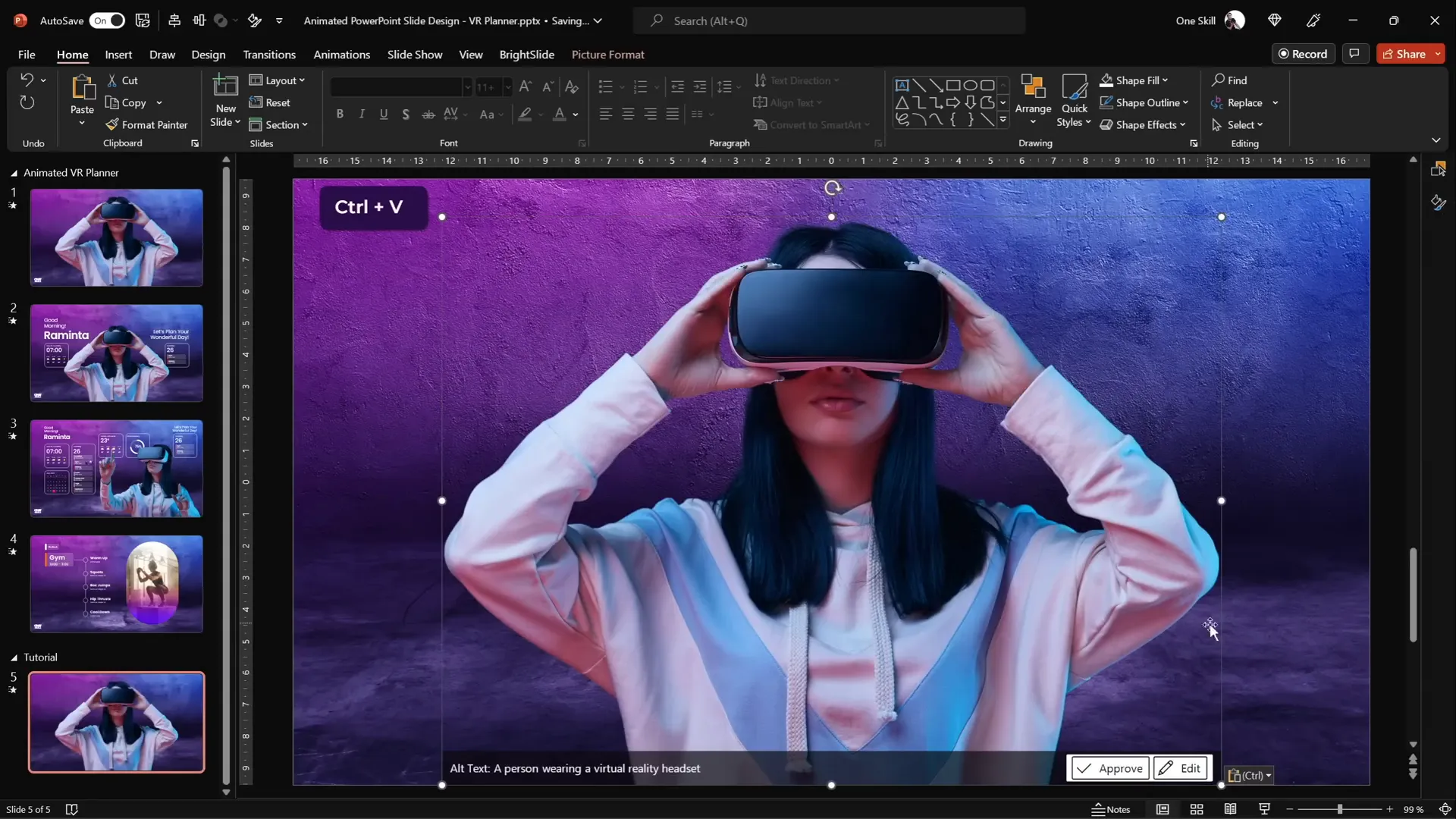 Model photo pasted into PowerPoint slide