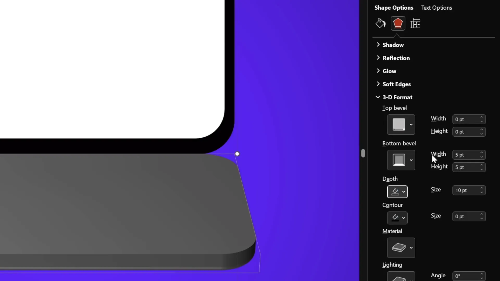 Adding 3D depth and bevel effects to laptop shapes in PowerPoint