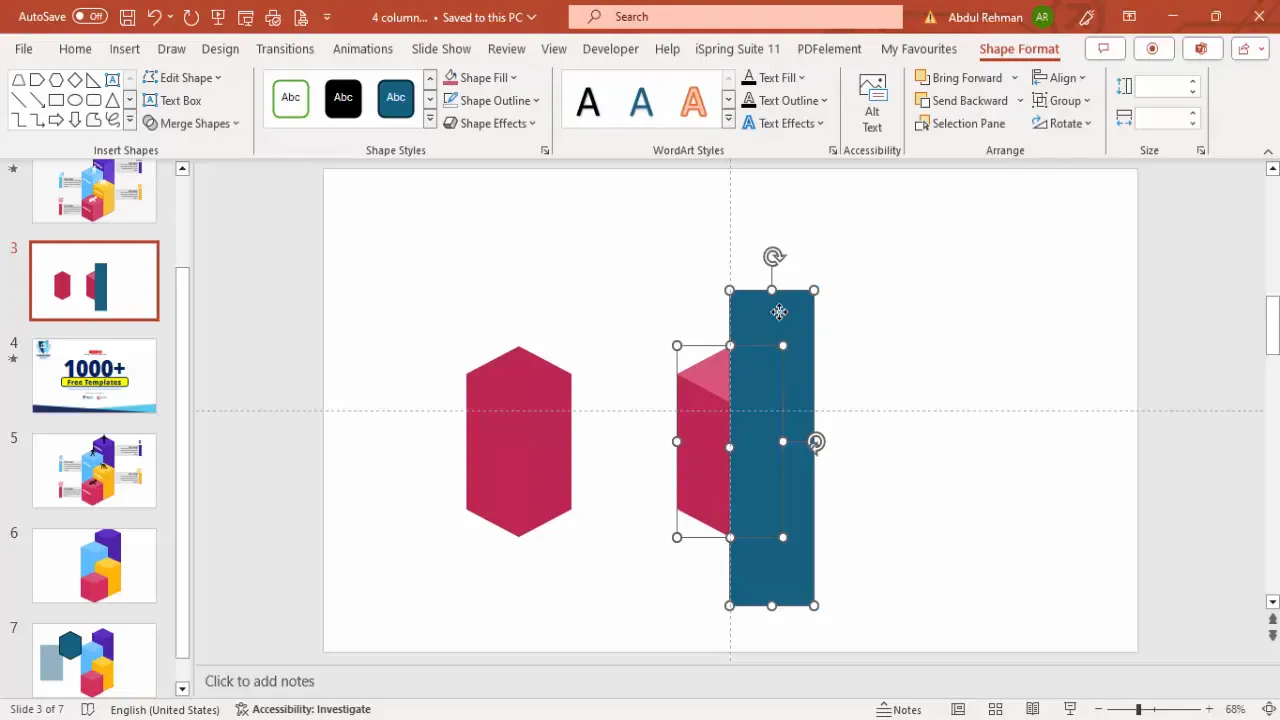 Splitting diamond shape for 3D effect