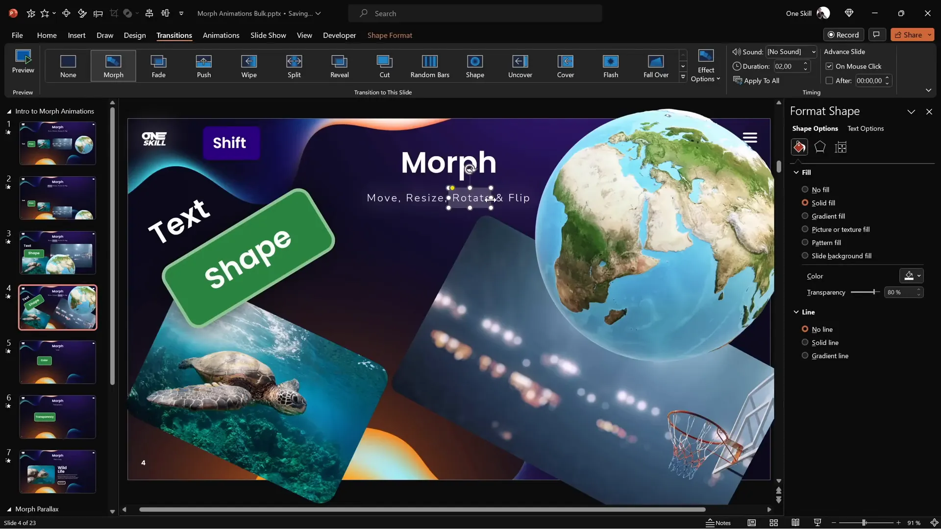 Rotating objects and 3D model with Morph