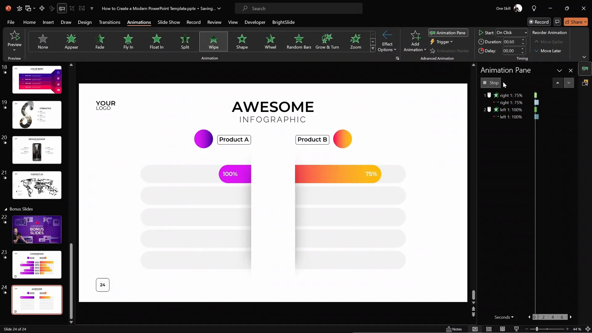 Selection pane with named objects for easy animation management