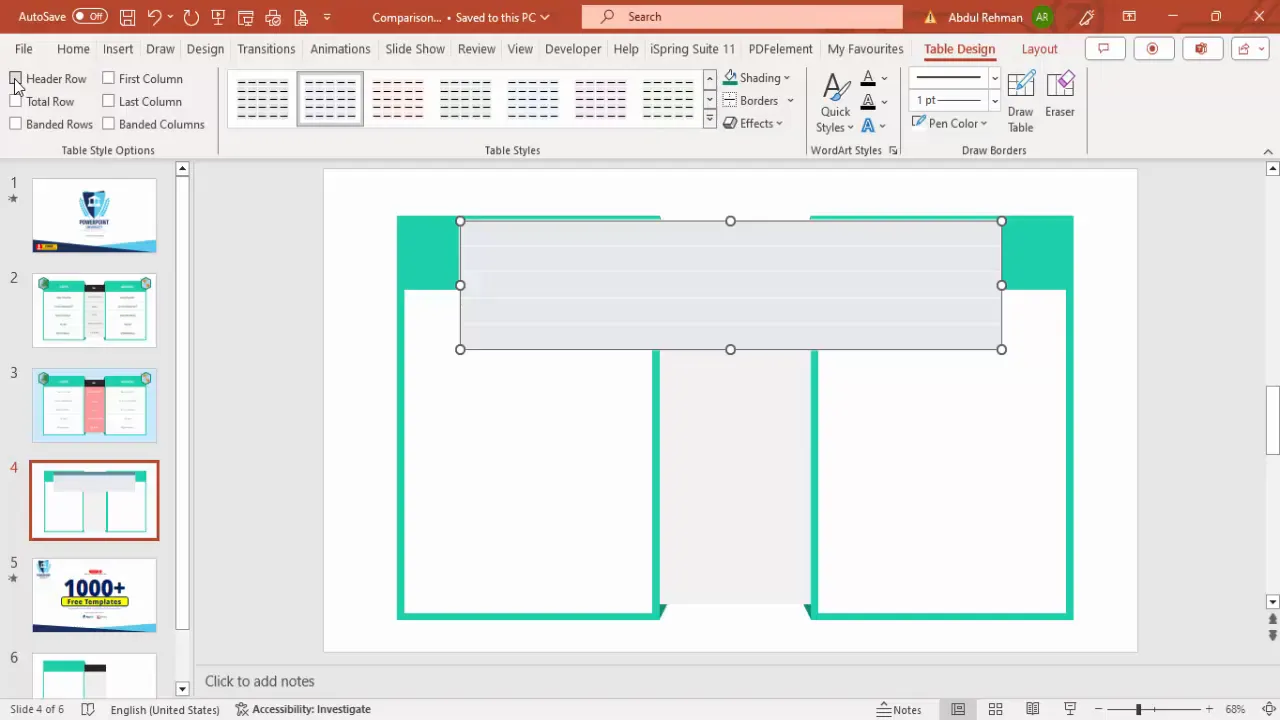 Custom styled tables with green and gray borders for comparison