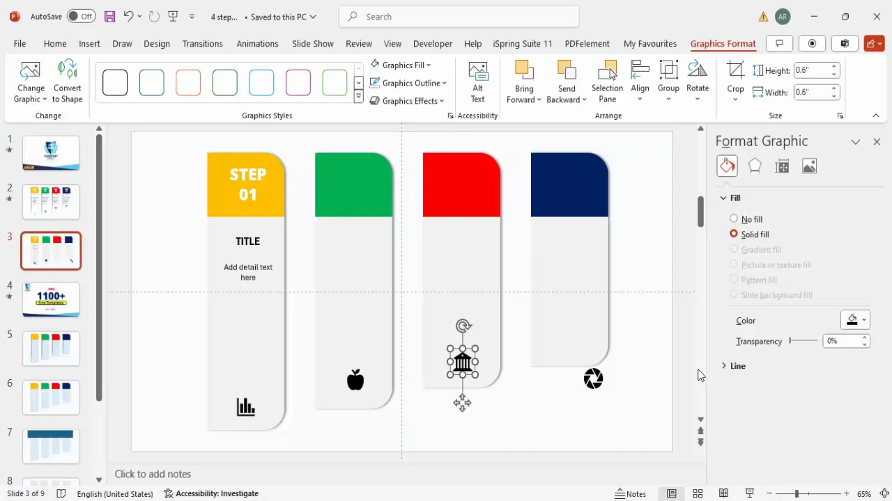 Step shapes with text and icons added