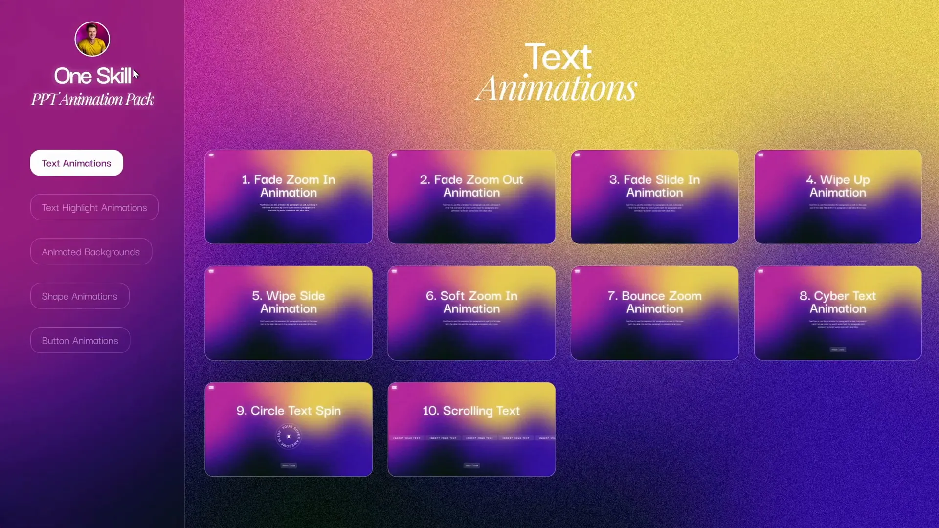 PowerPoint Animation Pack categories overview
