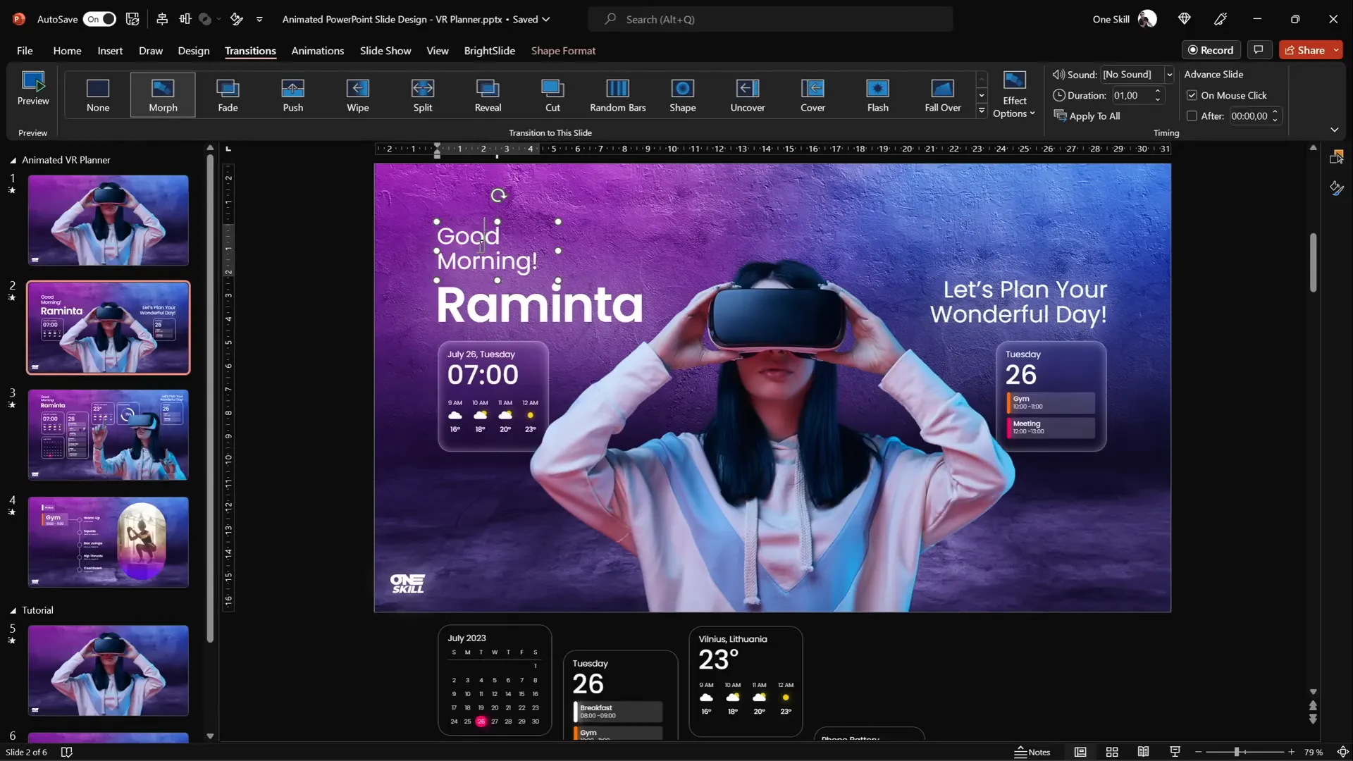 Morph transition shrinking model and flying in text boxes