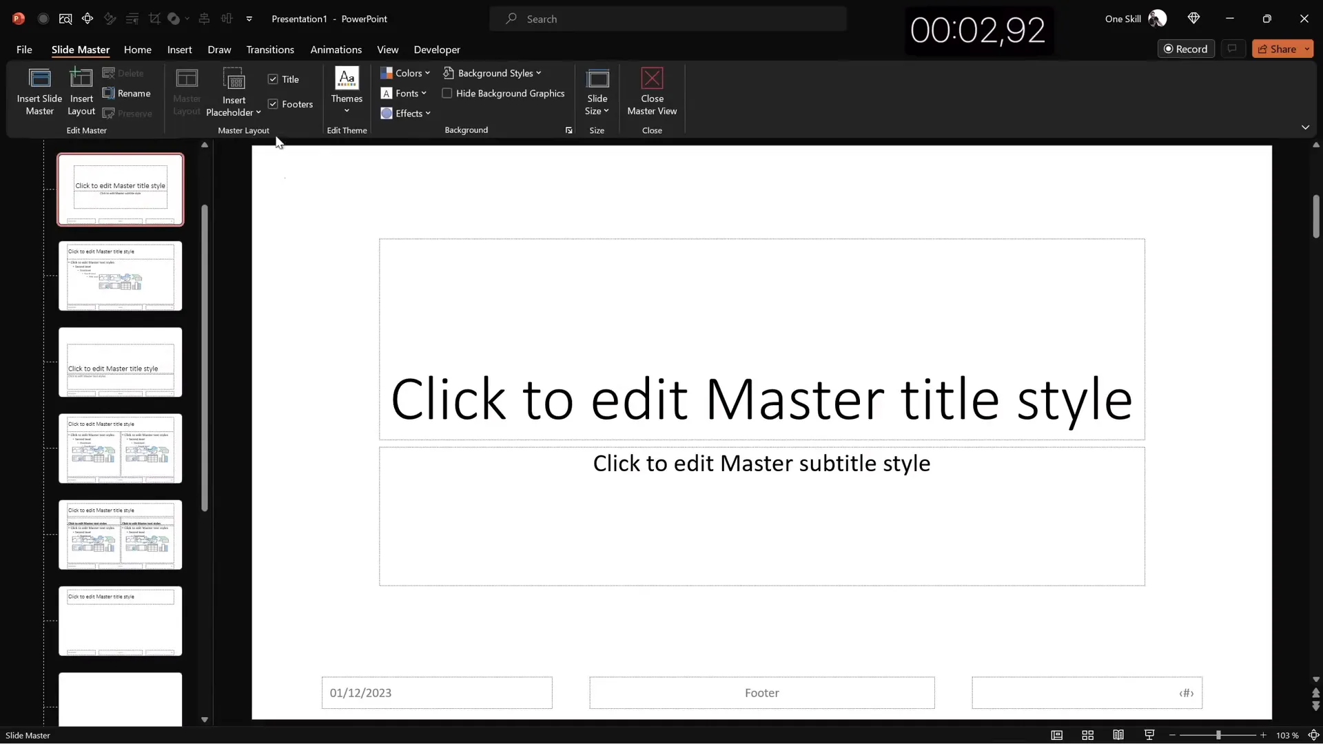 Selecting color palette and font style in Slide Master